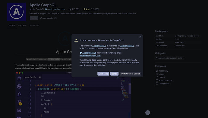Apollo Sandbox Extension Installation Screen in VSCode