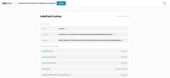 See all names for a given labelhash