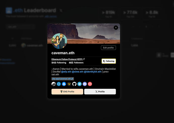 See ENS/EFP profiles and Edit records on EthLeaderboard