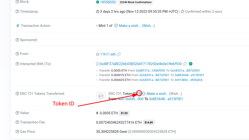 You can find the Token ID on the etherscan website